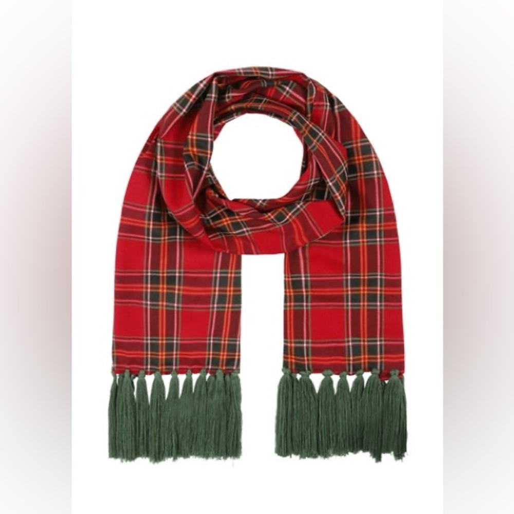 Collectif Berry Check Tassel Scarf